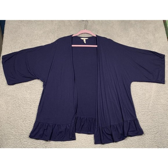 Soma Blue Cardigan Ruffle Hem Short Sleeve Rayon Blend Soft Small S - Picture 1 of 6